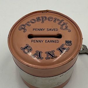Vintage 1950s Pink & Black Bucket Bank, Prosperity Bank